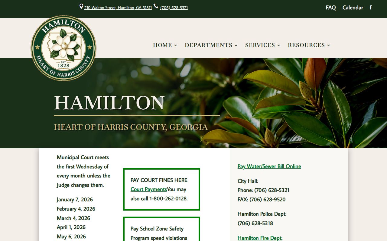 Hamilton Municipal Court monthly calendar and payment link