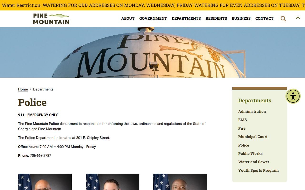 Pine Mountain warrant records police department contact