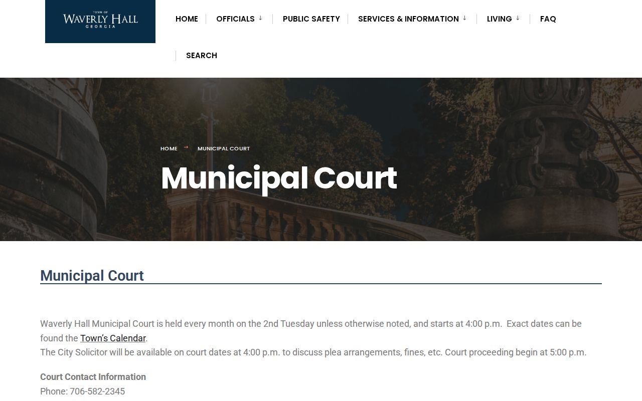 Waverly Hall Municipal Court monthly timing and clerk email